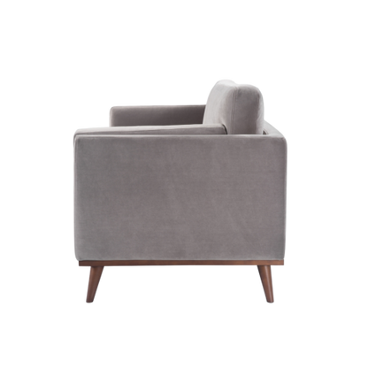 Mickey 2 Seat Velvet Sofa with Walnut Legs in Stone Grey