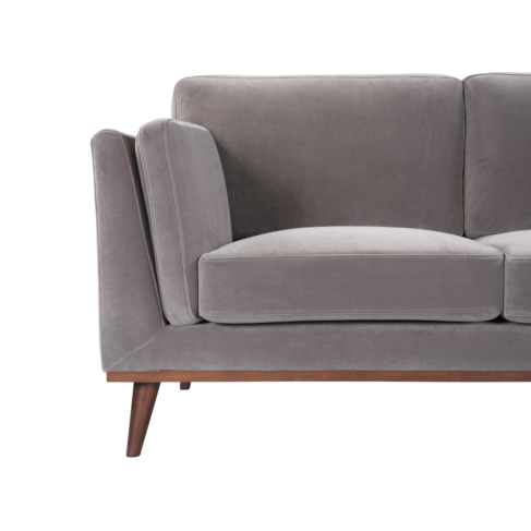 Mickey 2 Seat Velvet Sofa with Walnut Legs in Stone Grey