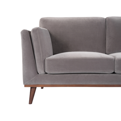 Mickey 2 Seat Velvet Sofa with Walnut Legs in Stone Grey