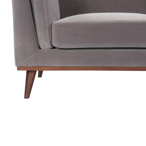 Mickey 2 Seat Velvet Sofa with Walnut Legs in Stone Grey