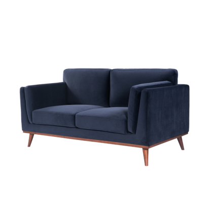 Mickey 2 Seat Velvet Sofa with Walnut Legs in Navy Blue