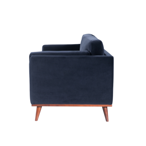 Mickey 2 Seat Velvet Sofa with Walnut Legs in Navy Blue