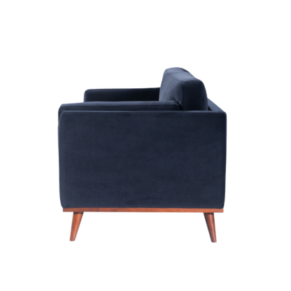 Mickey 2 Seat Velvet Sofa with Walnut Legs in Navy Blue