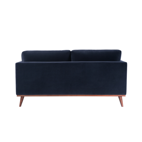 Mickey 2 Seat Velvet Sofa with Walnut Legs in Navy Blue