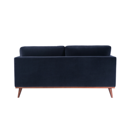 Mickey 2 Seat Velvet Sofa with Walnut Legs in Navy Blue