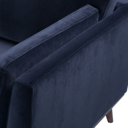 Mickey 2 Seat Velvet Sofa with Walnut Legs in Navy Blue