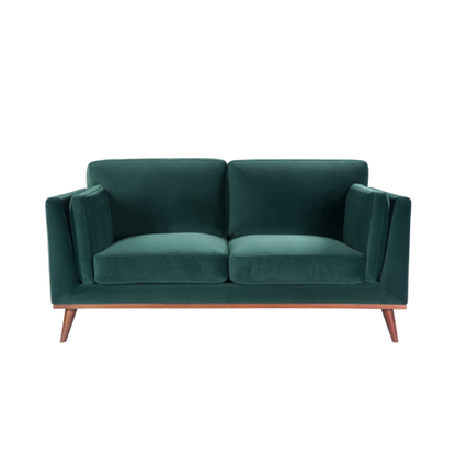 Mickey 2 Seat Velvet Sofa with Walnut Legs in Green