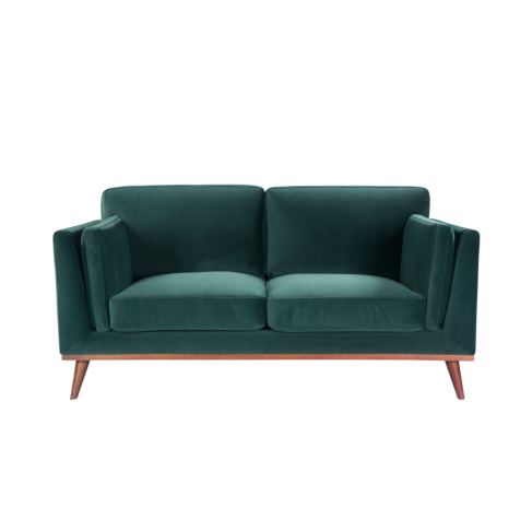 Mickey 2 Seat Velvet Sofa with Walnut Legs in Green