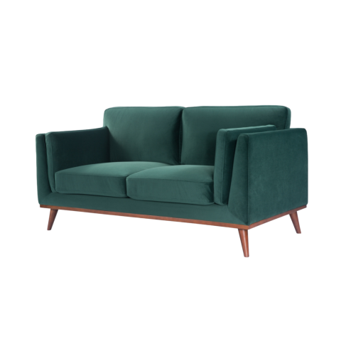 Mickey 2 Seat Velvet Sofa with Walnut Legs in Green