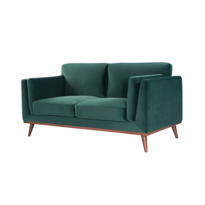 Mickey 2 Seat Velvet Sofa with Walnut Legs in Green