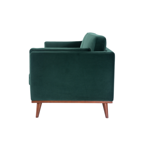 Mickey 2 Seat Velvet Sofa with Walnut Legs in Green