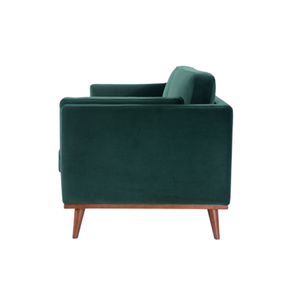 Mickey 2 Seat Velvet Sofa with Walnut Legs in Green