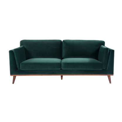 Mickey 3 Seat Velvet Sofa with Walnut Legs in Green