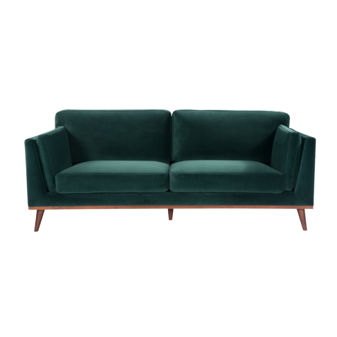 Mickey 3 Seat Velvet Sofa with Walnut Legs in Green