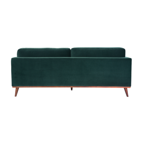 Mickey 3 Seat Velvet Sofa with Walnut Legs in Green