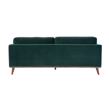 Mickey 3 Seat Velvet Sofa with Walnut Legs in Green