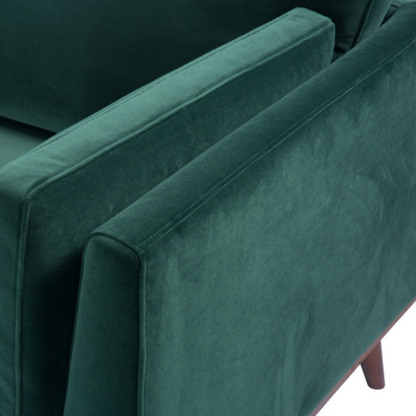 Mickey 3 Seat Velvet Sofa with Walnut Legs in Green