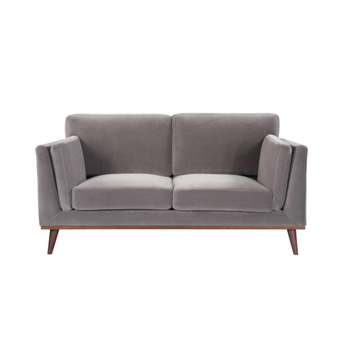 Mickey 2 Seat Velvet Sofa with Walnut Legs in Stone Grey