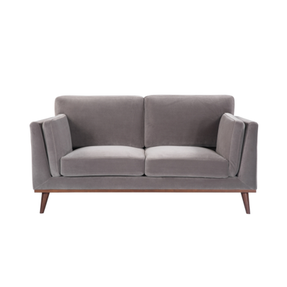 Mickey 2 Seat Velvet Sofa with Walnut Legs in Stone Grey