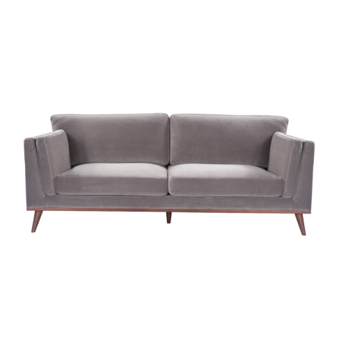 Mickey 3 Seat Velvet Sofa with Walnut Legs in Stone Grey