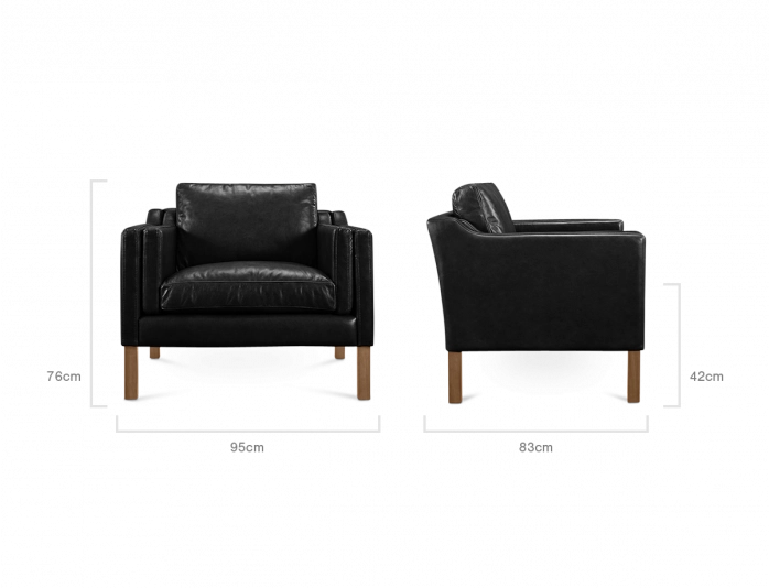 Danish Style Black Soft Leather Mogensen Style Armchair