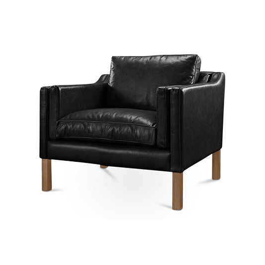 Danish Style Black Soft Leather Mogensen Style Armchair