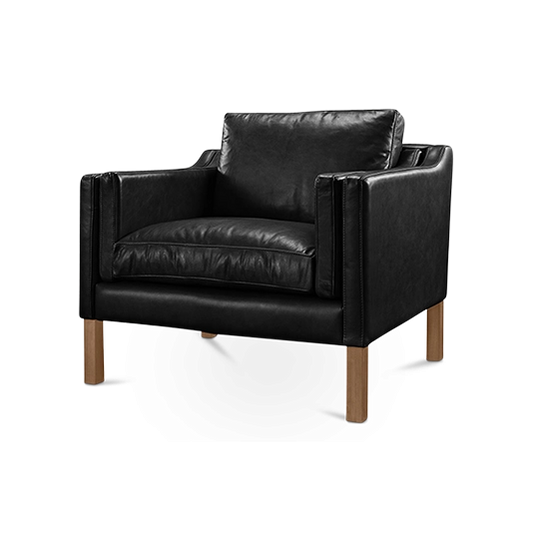 Danish Style Black Soft Leather Mogensen Style Armchair