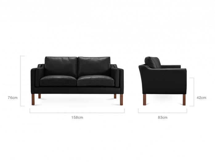 Mogensen Style Two Seater Sofa Black Leather