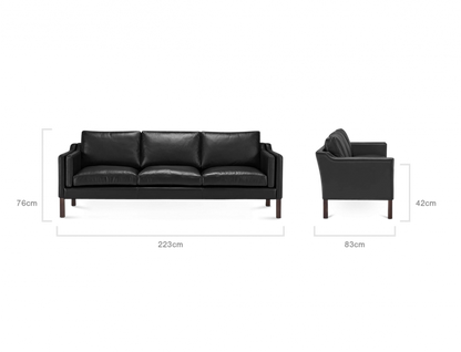 Mogensen Style Black Leather Three Seater Sofa