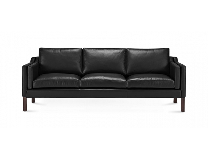 Mogensen Style Black Leather Three Seater Sofa