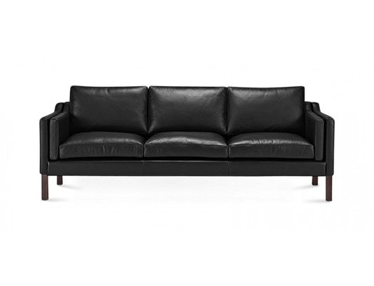 Mogensen Style Black Leather Three Seater Sofa