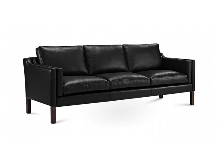 Mogensen Style Black Leather Three Seater Sofa