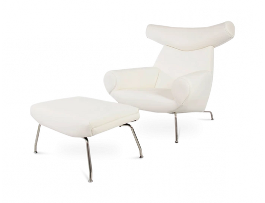 Wegner Style Ox Chair & Ottoman in White